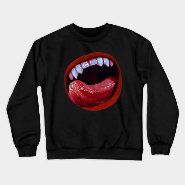 Vampire Snack Time | Fanged Vampire Lips Crewneck Sweatshirt by Vampyre Zen